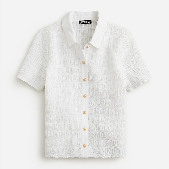 J.Crew Smocked Button-Up Shirt in Cotton-Blend Voile White Size S - Picture 2 of 5
